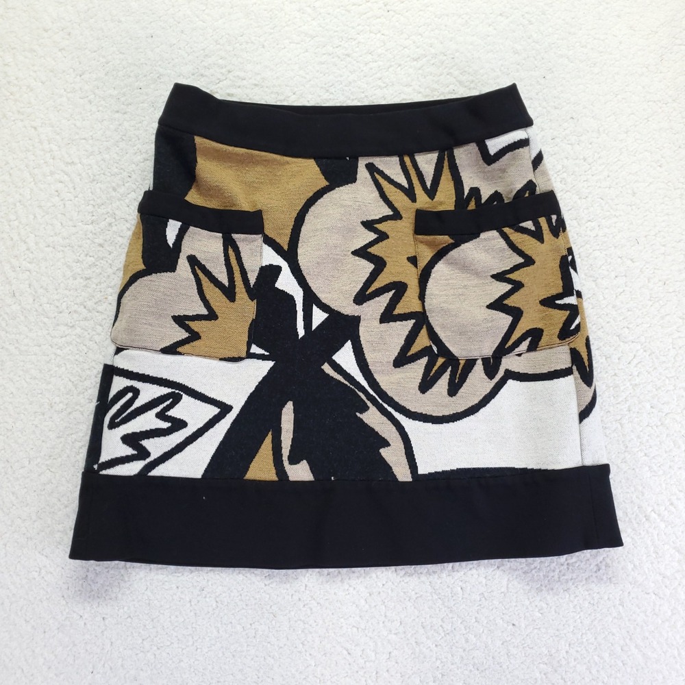 Diane von Furstenberg DVF Black Tan‎ Floral Knit Mini Skirt Pockets Size 6 USA